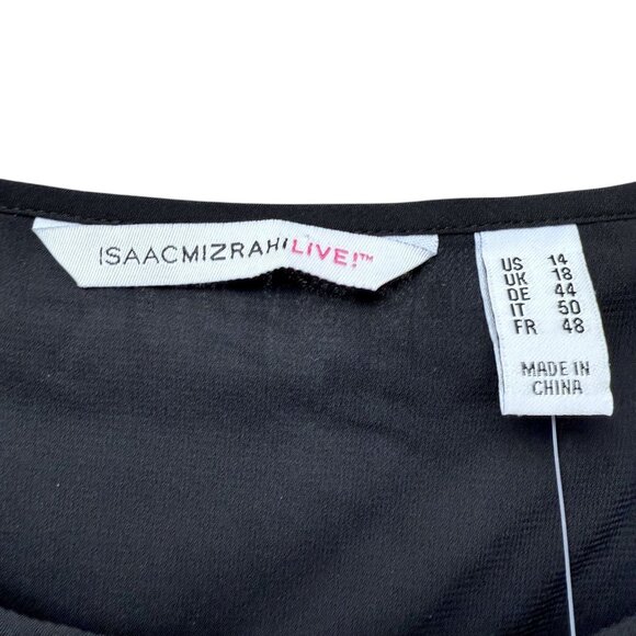Isaac Mizrahi Live Black Blouse Size 14 Swiss Dot Chiffon Peasant Top NEW - Picture 5 of 11